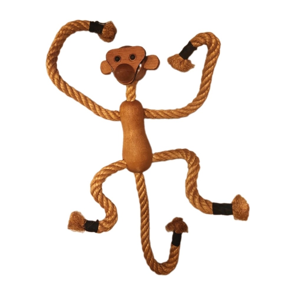 Vtg MCM 1950s Kay Bojesen Rope Monkey Danish Wooden Poseable Figure Zoo Signed